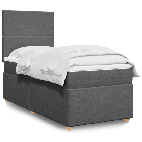 Pat box spring cu saltea, gri închis, 80×200 cm, textil