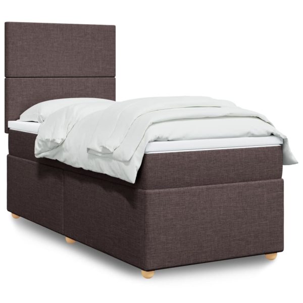 Pat box spring cu saltea, maro închis, 80×200 cm, textil