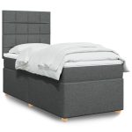 Pat box spring cu saltea, gri închis, 80×200 cm, textil