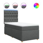 Pat box spring cu saltea, gri închis, 80×200 cm, textil