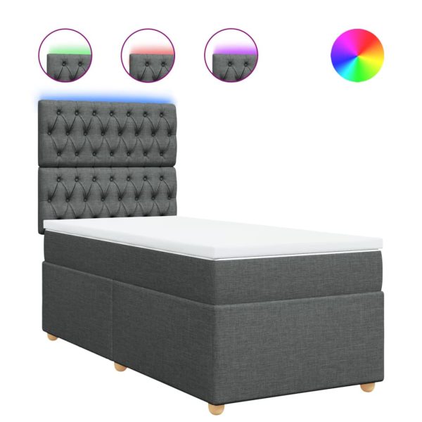 Pat box spring cu saltea, gri închis, 80×200 cm, textil