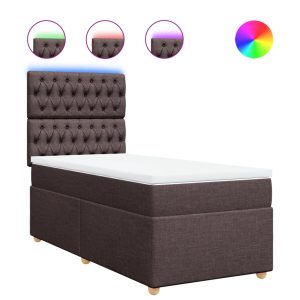 Pat box spring cu saltea, maro închis, 80×200 cm, textil
