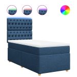 Pat box spring cu saltea, albastru, 80×200 cm, textil