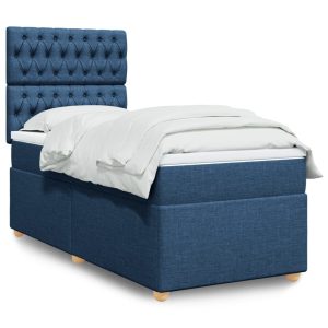 Pat box spring cu saltea, albastru, 80×200 cm, textil