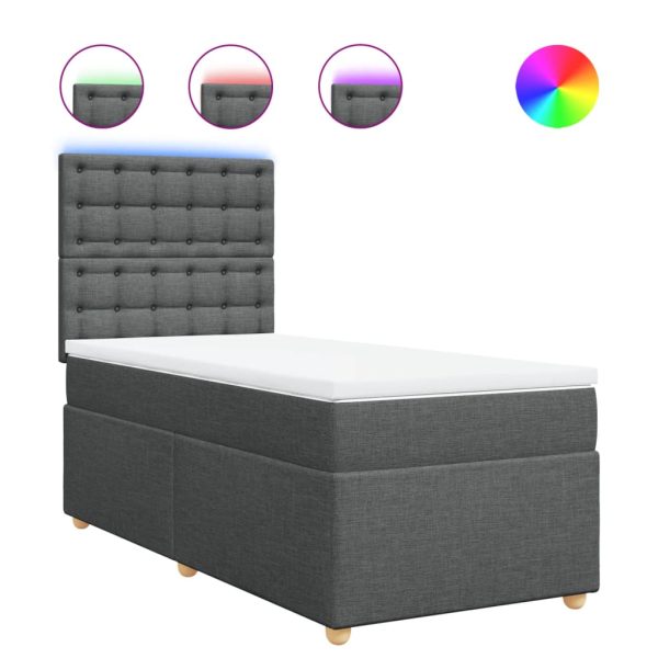 Pat box spring cu saltea, gri închis, 80×200 cm, textil