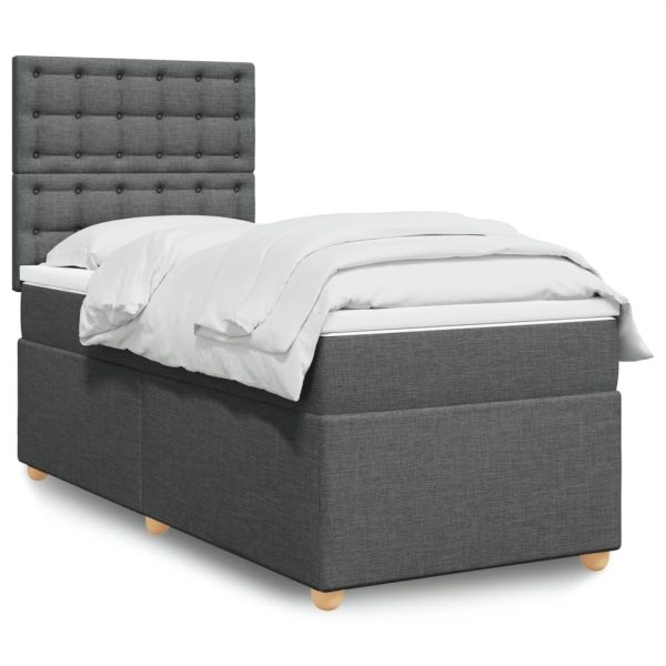 Pat box spring cu saltea, gri închis, 80×200 cm, textil