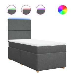 Pat box spring cu saltea, gri închis, 90×190 cm, textil