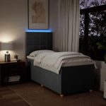 Pat box spring cu saltea, gri închis, 90×190 cm, textil