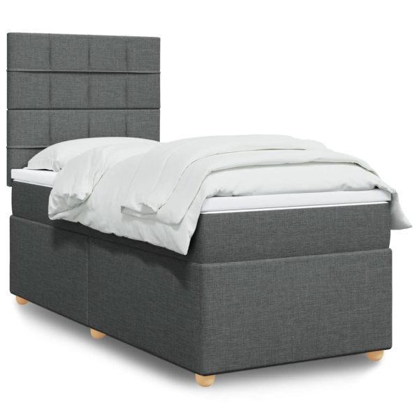 Pat box spring cu saltea, gri închis, 90×190 cm, textil