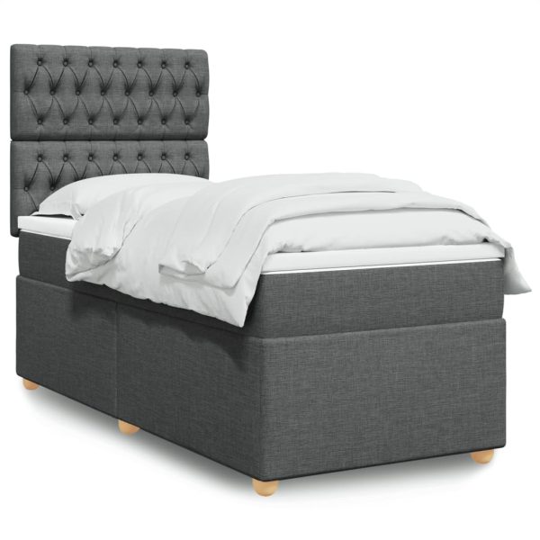 Pat box spring cu saltea, gri închis, 90×190 cm, textil