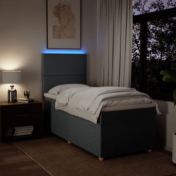 Pat box spring cu saltea, gri închis, 90×200 cm, textil