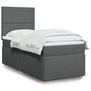 Pat box spring cu saltea, gri închis, 90×200 cm, textil
