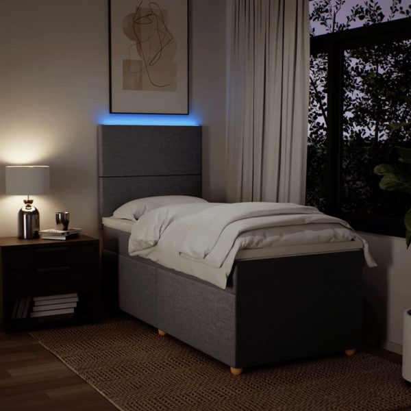 Pat box spring cu saltea, gri taupe, 90×200 cm, textil