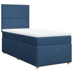 Pat box spring cu saltea, albastru, 90×200 cm, textil