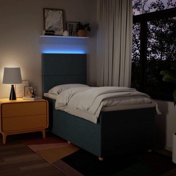 Pat box spring cu saltea, albastru, 90×200 cm, textil