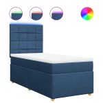 Pat box spring cu saltea, albastru, 90×200 cm, textil