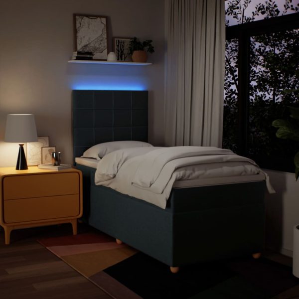 Pat box spring cu saltea, albastru, 90×200 cm, textil