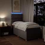 Pat box spring cu saltea, gri taupe, 90×200 cm, textil