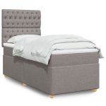 Pat box spring cu saltea, gri taupe, 90×200 cm, textil