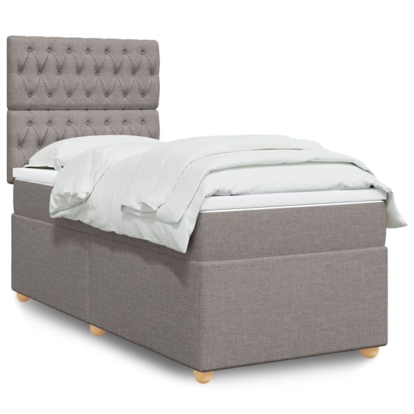 Pat box spring cu saltea, gri taupe, 90×200 cm, textil