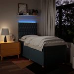Pat box spring cu saltea, albastru, 90×200 cm, textil