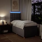 Pat box spring cu saltea, gri taupe, 90×200 cm, textil
