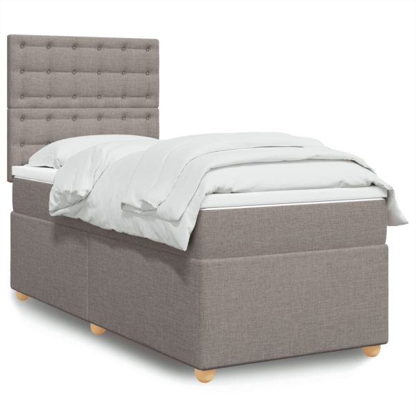 Pat box spring cu saltea, gri taupe, 90×200 cm, textil