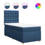 Pat box spring cu saltea, albastru, 90×200 cm, textil