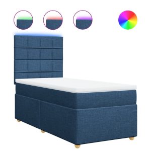 Pat box spring cu saltea, albastru, 100×200 cm, textil