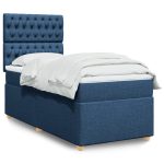 Pat box spring cu saltea, albastru, 100×200 cm, textil
