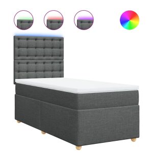 Pat box spring cu saltea, gri închis, 100×200 cm, textil