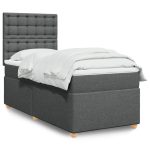 Pat box spring cu saltea, gri închis, 100×200 cm, textil
