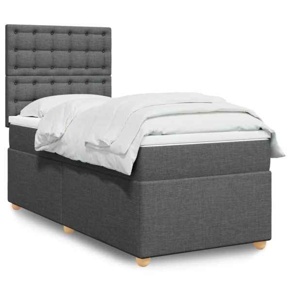 Pat box spring cu saltea, gri închis, 100×200 cm, textil