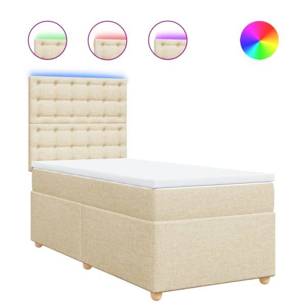 Pat box spring cu saltea, crem, 100×200 cm, textil