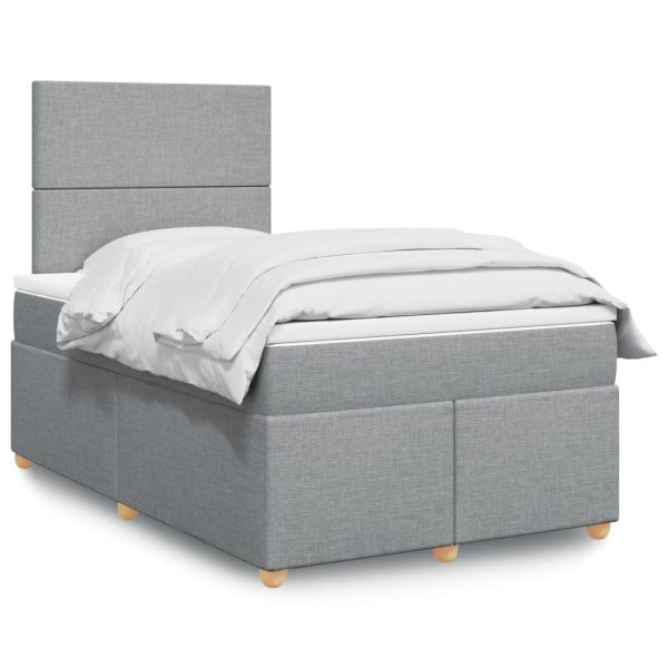 Pat box spring cu saltea, gri deschis, 120×190 cm, textil