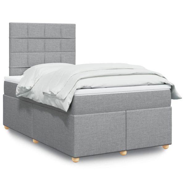 Pat box spring cu saltea, gri deschis, 120×190 cm, textil
