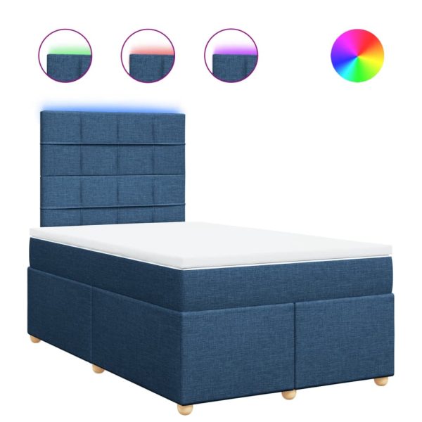 Pat box spring cu saltea, albastru, 120×190 cm, material textil