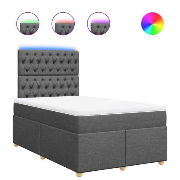 Pat box spring cu saltea, gri închis, 120×190 cm, textil