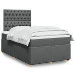 Pat box spring cu saltea, gri închis, 120×190 cm, textil