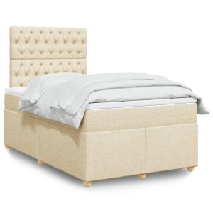 Pat continental cu saltea, crem, 120×190 cm, textil