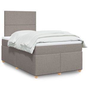 Pat box spring cu saltea, gri taupe, 120×200 cm, textil