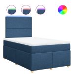 Pat box spring cu saltea, albastru, 120×200 cm, textil