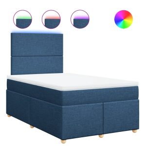Pat box spring cu saltea, albastru, 120×200 cm, textil