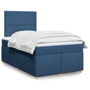 Pat box spring cu saltea, albastru, 120×200 cm, textil
