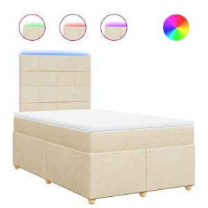 Pat box spring cu saltea, crem, 120×200 cm, textil
