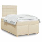 Pat box spring cu saltea, crem, 120×200 cm, textil
