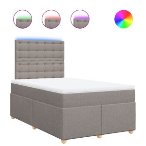 Pat box spring cu saltea, gri taupe, 120×200 cm, textil