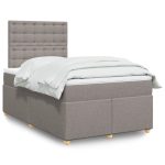 Pat box spring cu saltea, gri taupe, 120×200 cm, textil