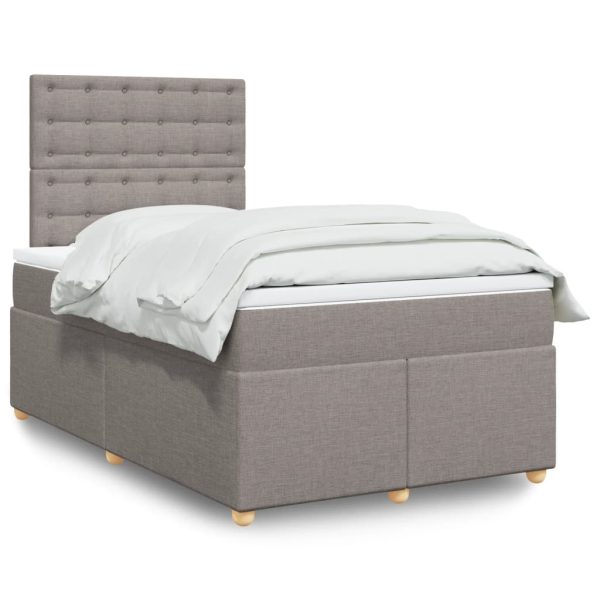 Pat box spring cu saltea, gri taupe, 120×200 cm, textil