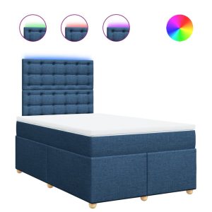 Pat box spring cu saltea, albastru, 120×200 cm, textil